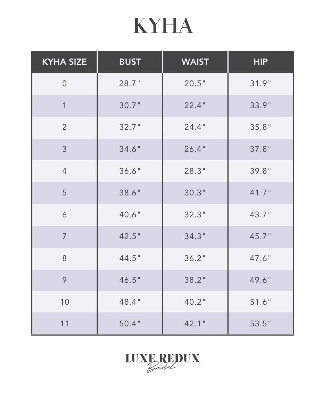 Chosen by Khya Wylie - Size 12 Size Chart
