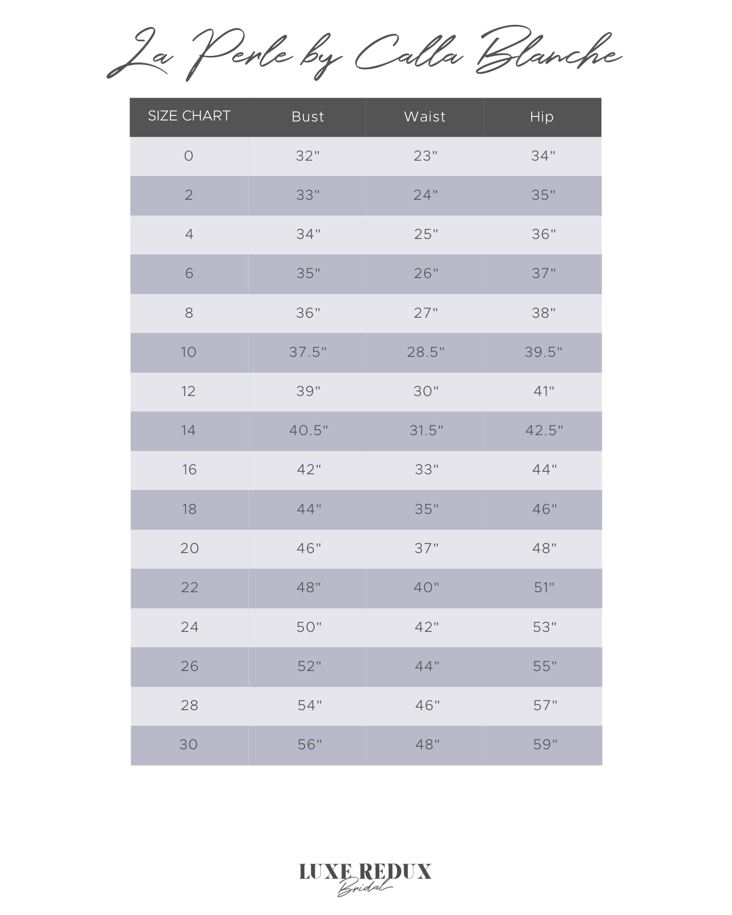 La Perle North LP2407 - Size 12 Size Chart