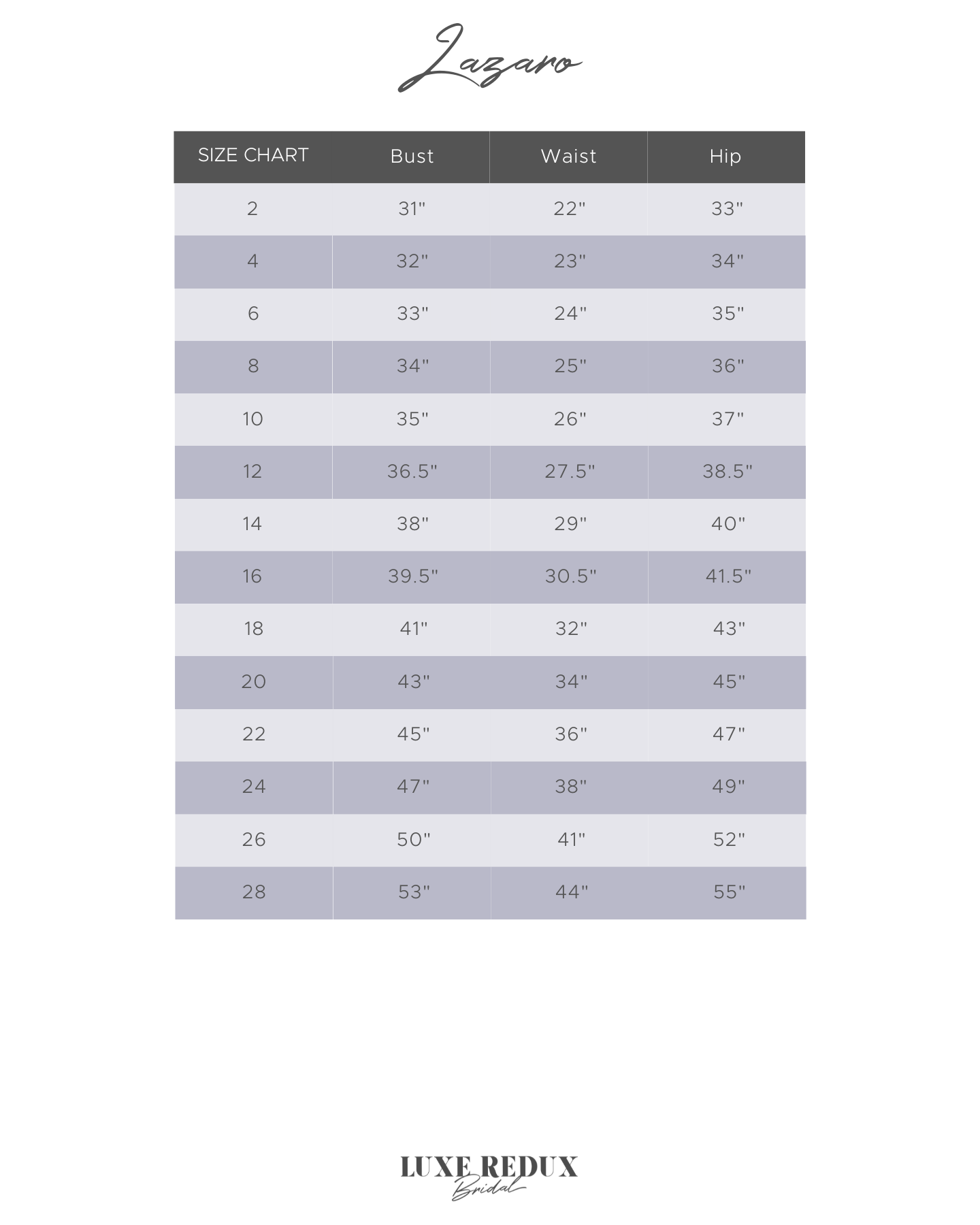 Lazaro Jade 3916 - Size 12 Size Chart