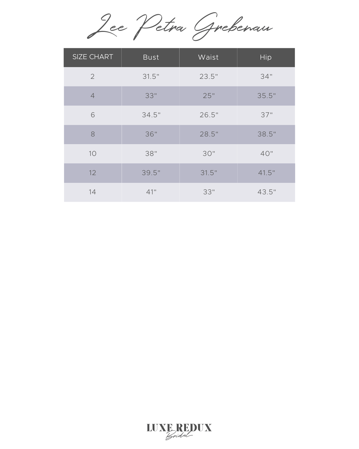 Lee Petra Grebenau Kaia + Cape - Size 12 Size Chart