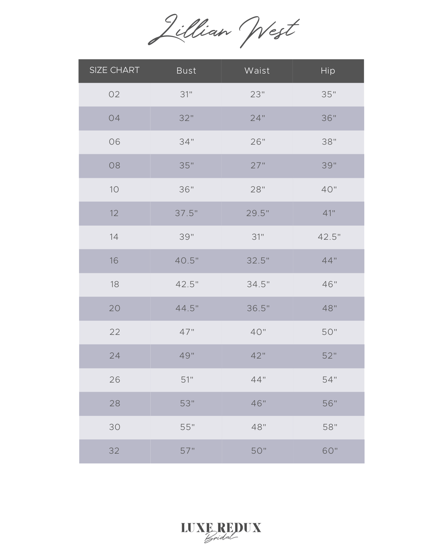 Lillian West 66201 - Size 12 Size Chart
