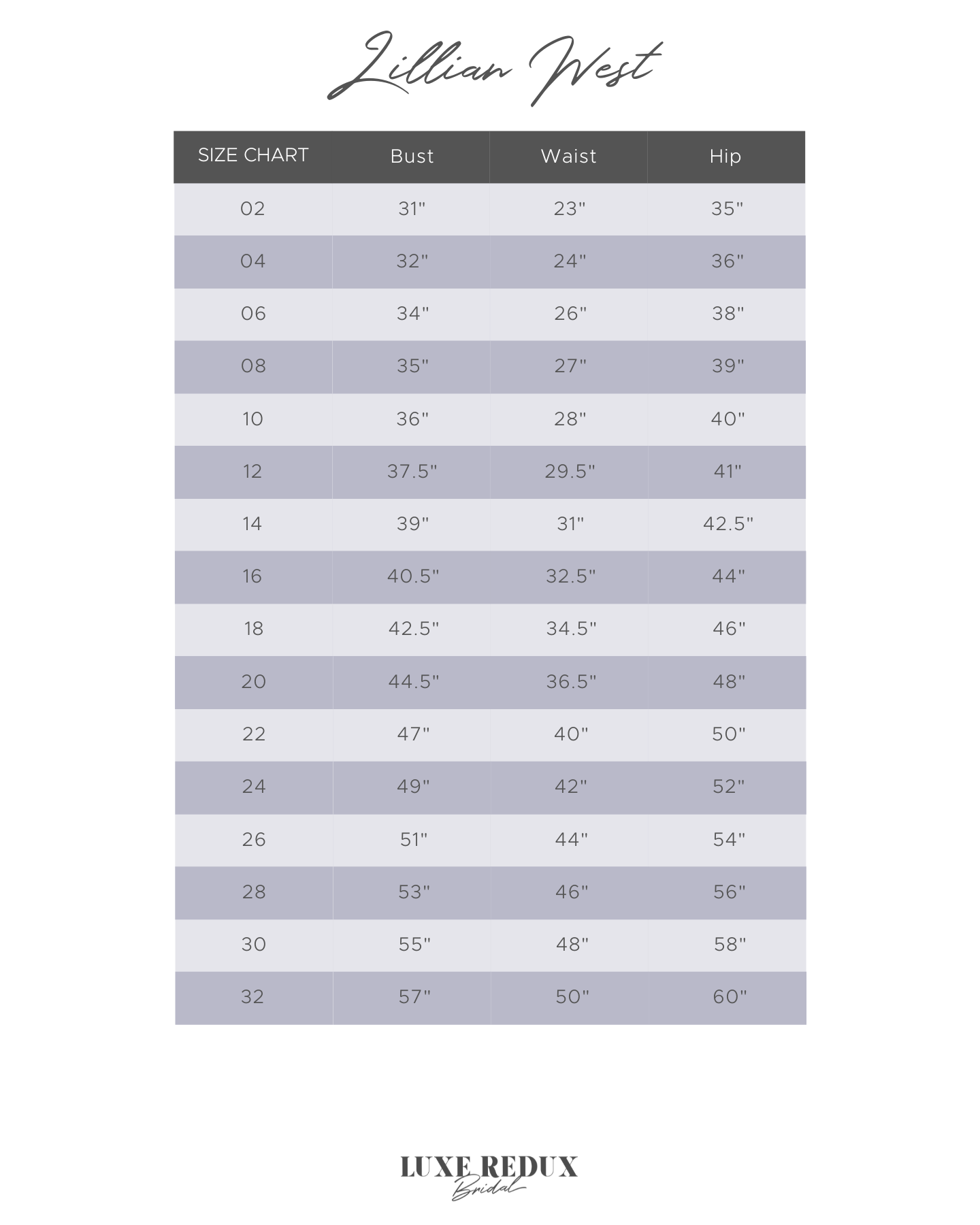 Lillian West 66059 - Size 10 Size Chart