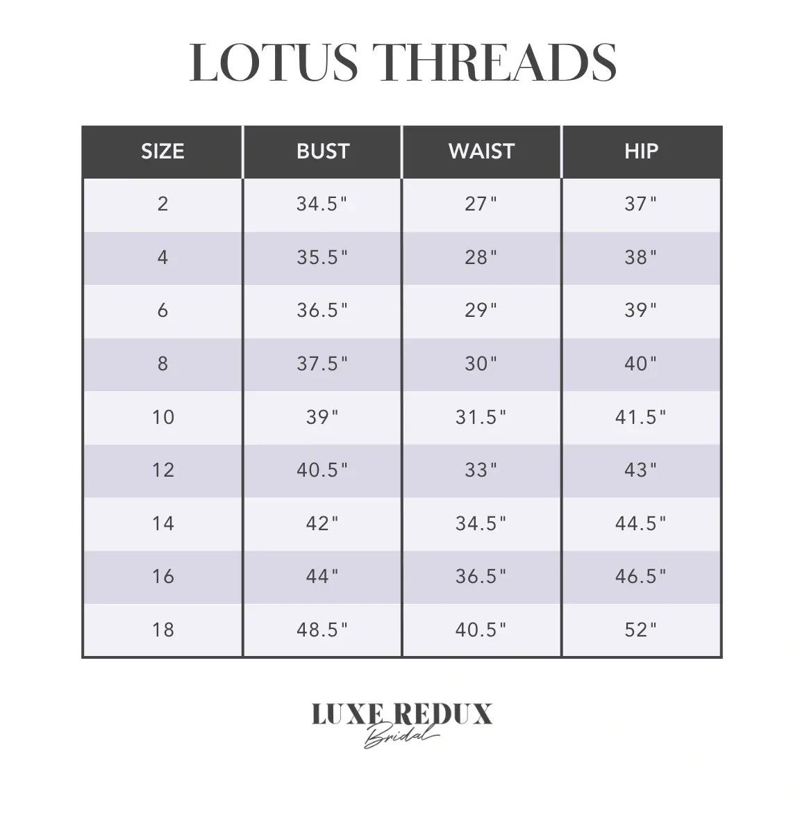Lotus Threads 22154 - Size 12 Size Chart