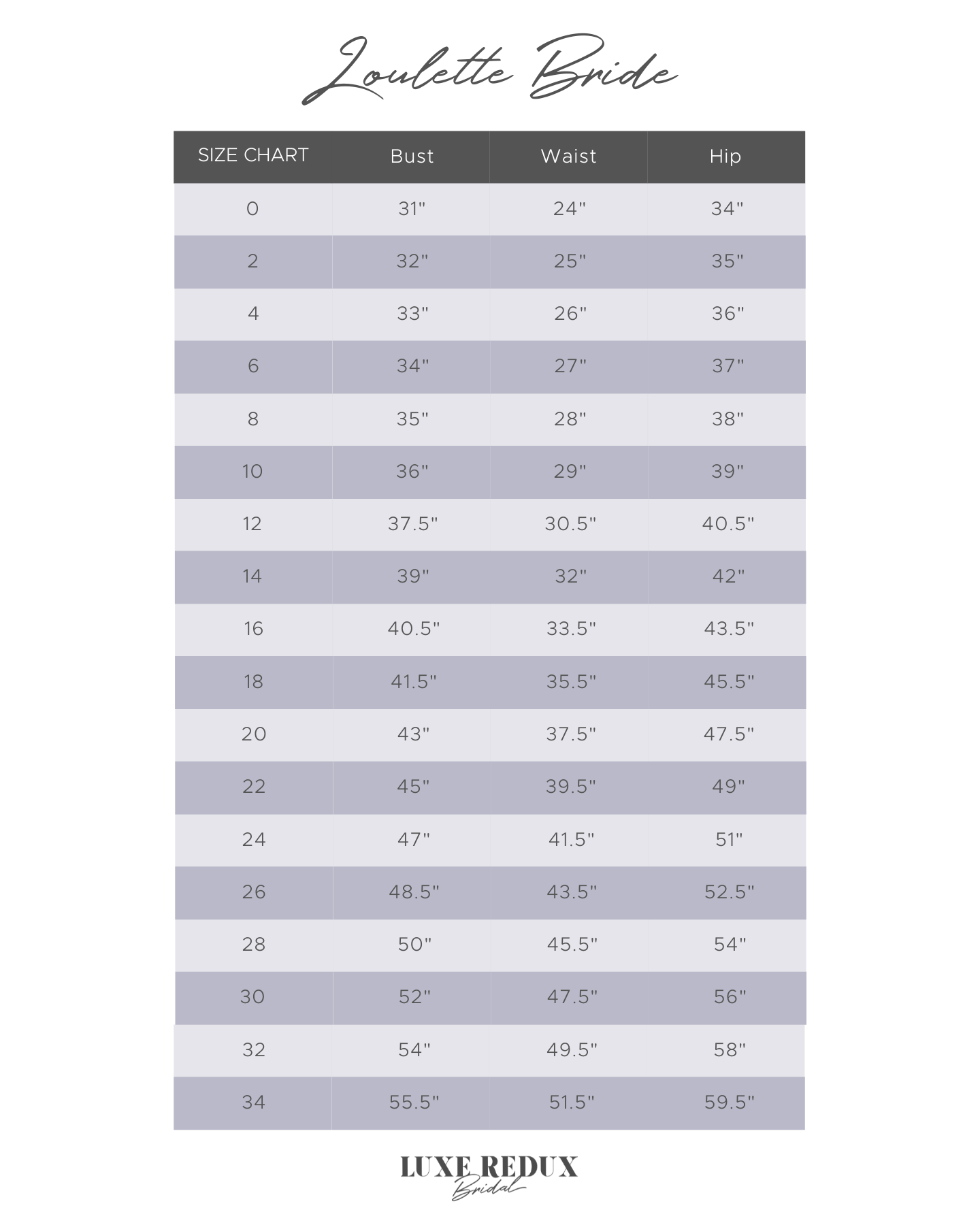 Louvienne Zane - Size 10 Size Chart