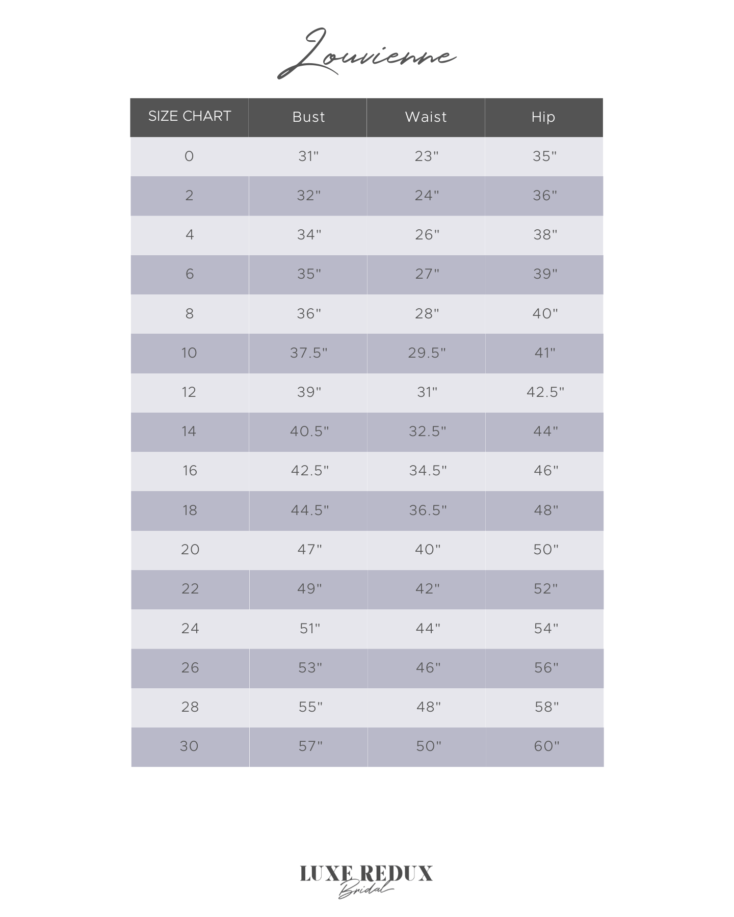 Louvienne Arden - Size 12 Size Chart