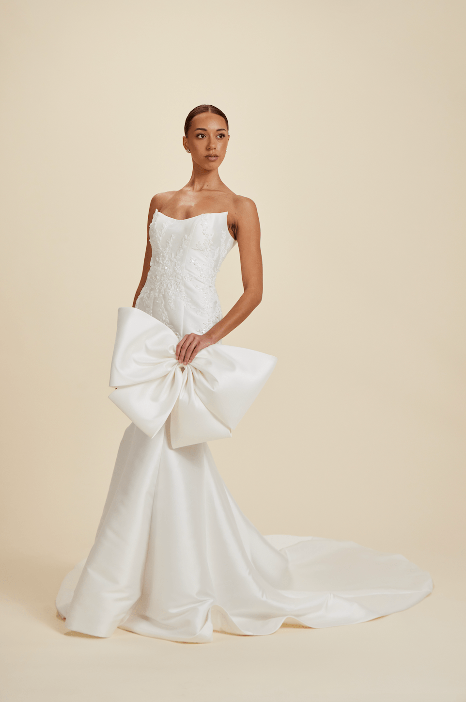 Cat Eye Bodice Wedding Dress | Peaked Bodice | Modern Bridal Gown | Fit and Flare | Beaded Lace Details | Plus Size | Luxe Prive Blair | Size 22 Cat Eye Bodice Wedding Dress | Peaked Bodice | Modern Bridal Gown | Fit and Flare | Beaded Lace Details | Plus Size | Luxe Prive Blair | Size 22