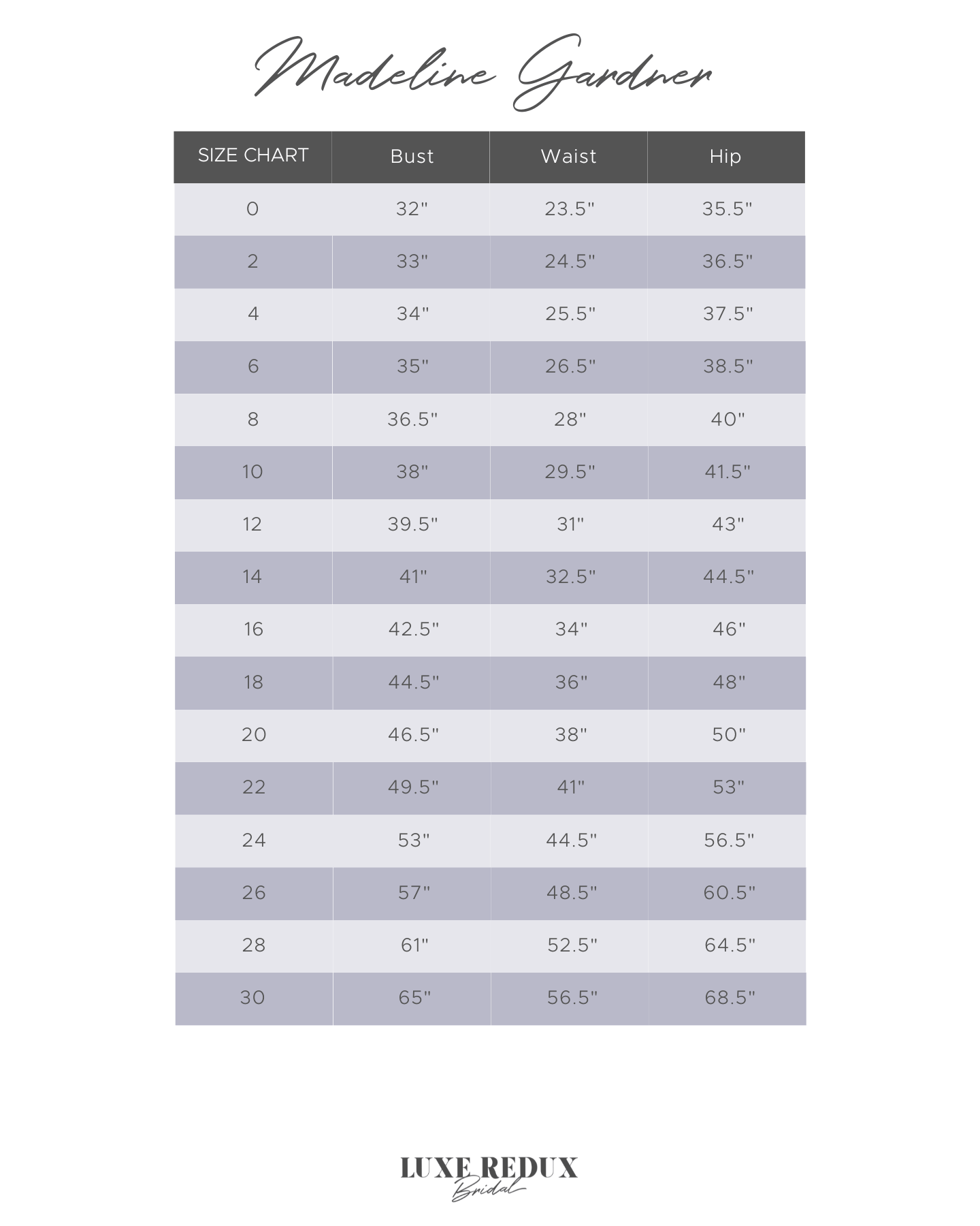 Madeline Gardner Celestina 1061 - Size 18 Size Chart