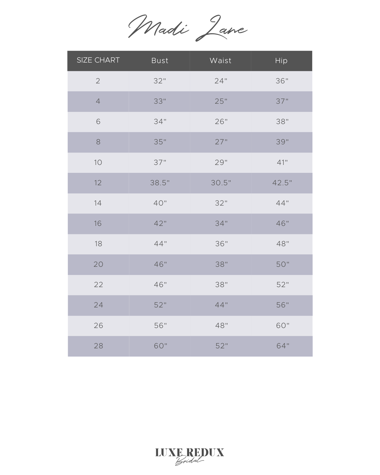 Madi Lane ML24023 - Size 16 Size Chart