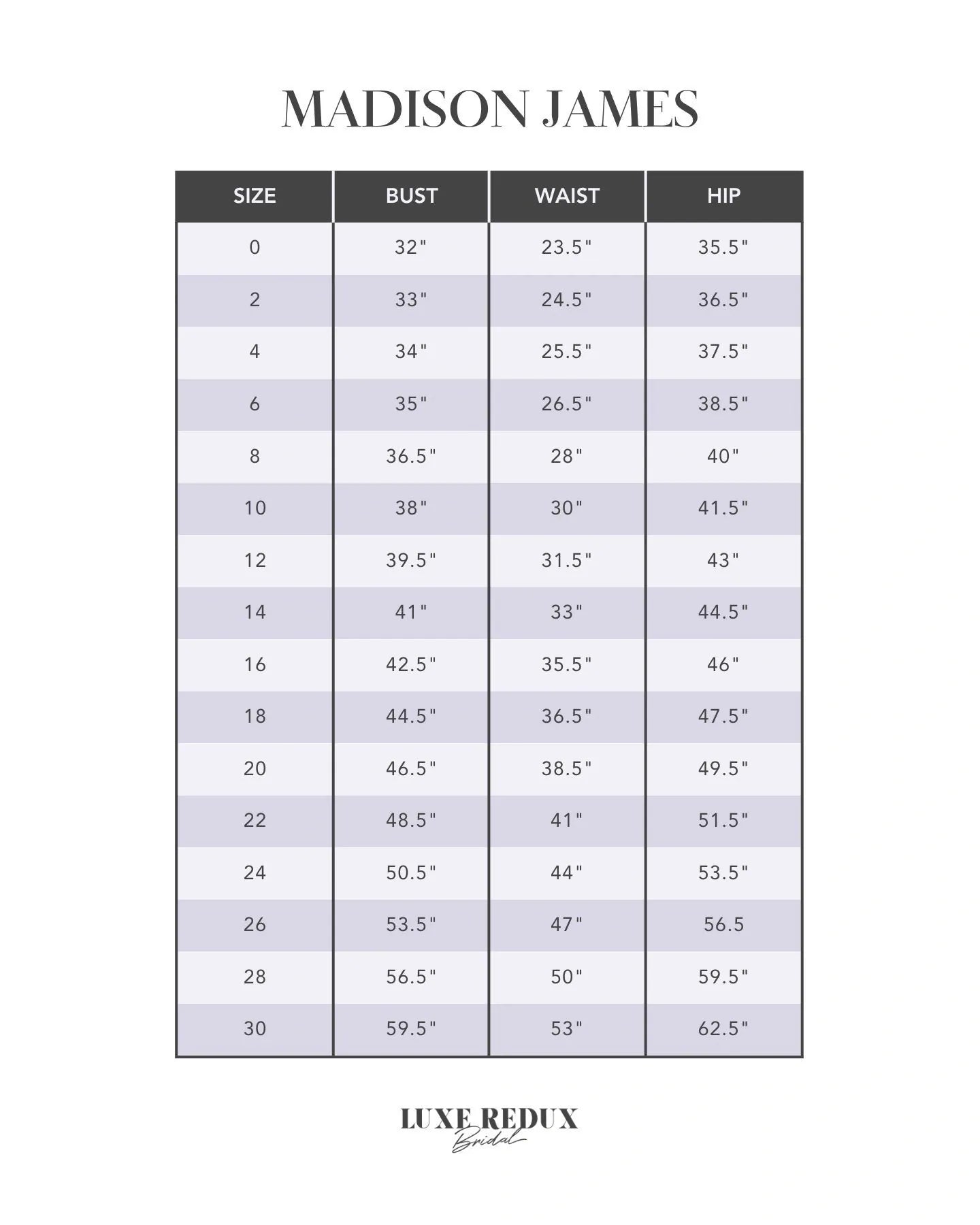 Madison James Eden MJ1150 - Size 14 Size Chart