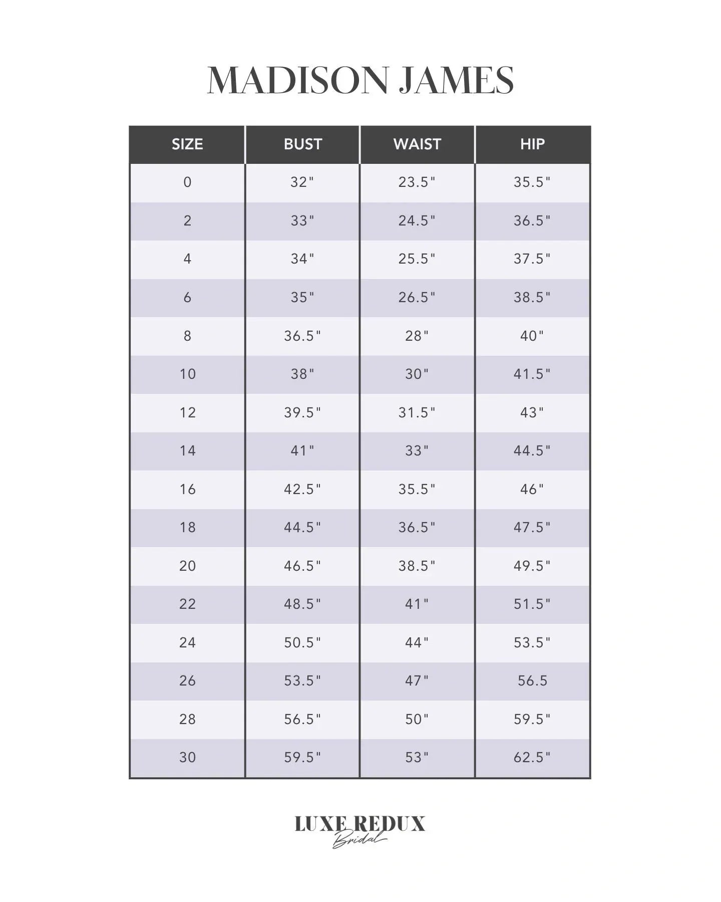 Madison James MJ813 - Size 12 Size Chart