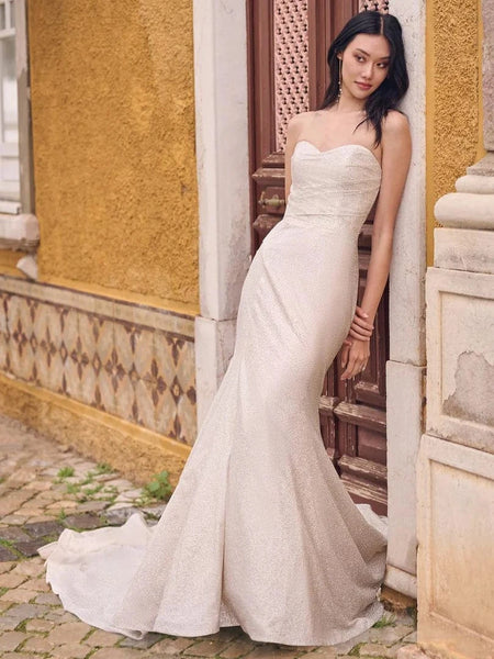 Maggie Sottero 23MS618A01 Wedding Dress  Strapless Glitter Tulle Fit and Flare Bridal Gown with Sweetheart Neckline  Size 8  Luxe Redux Bridal