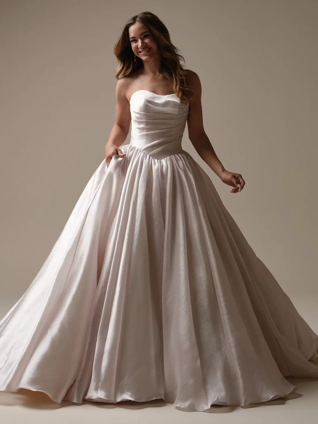 full front of maggie sottero paris organza ball gown featuring a basque waist and strapless sweetheart neckline