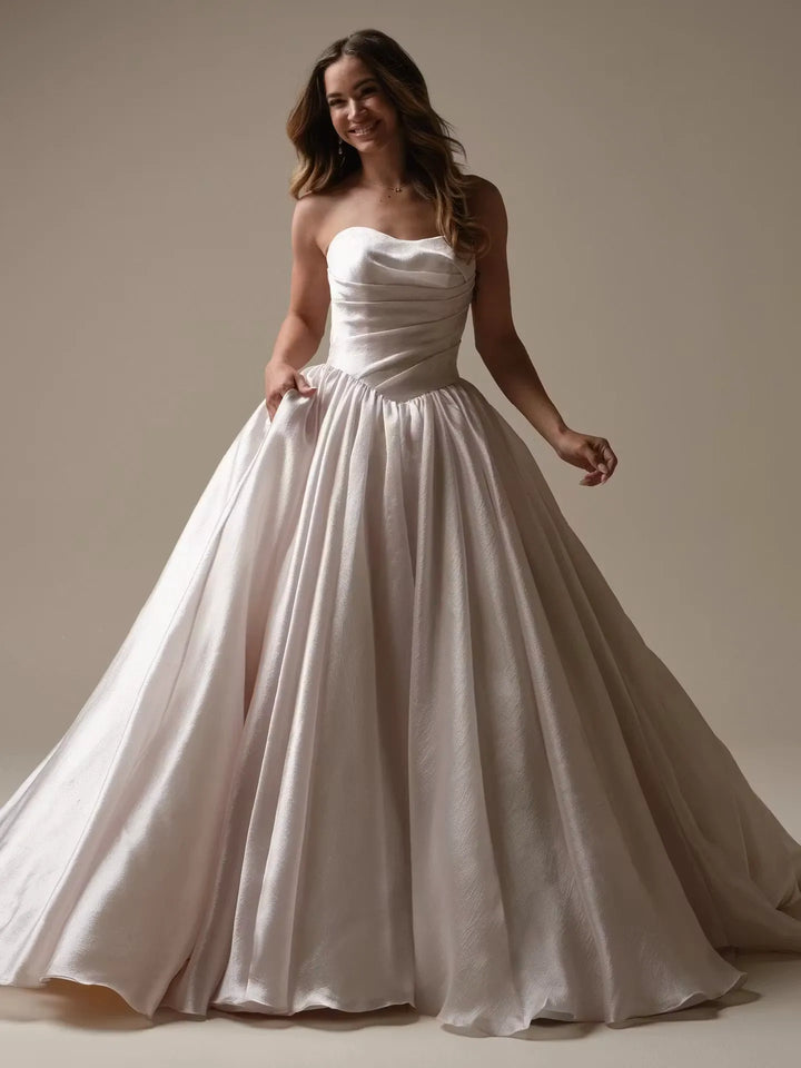 full front of maggie sottero paris organza ball gown featuring a basque waist and strapless sweetheart neckline