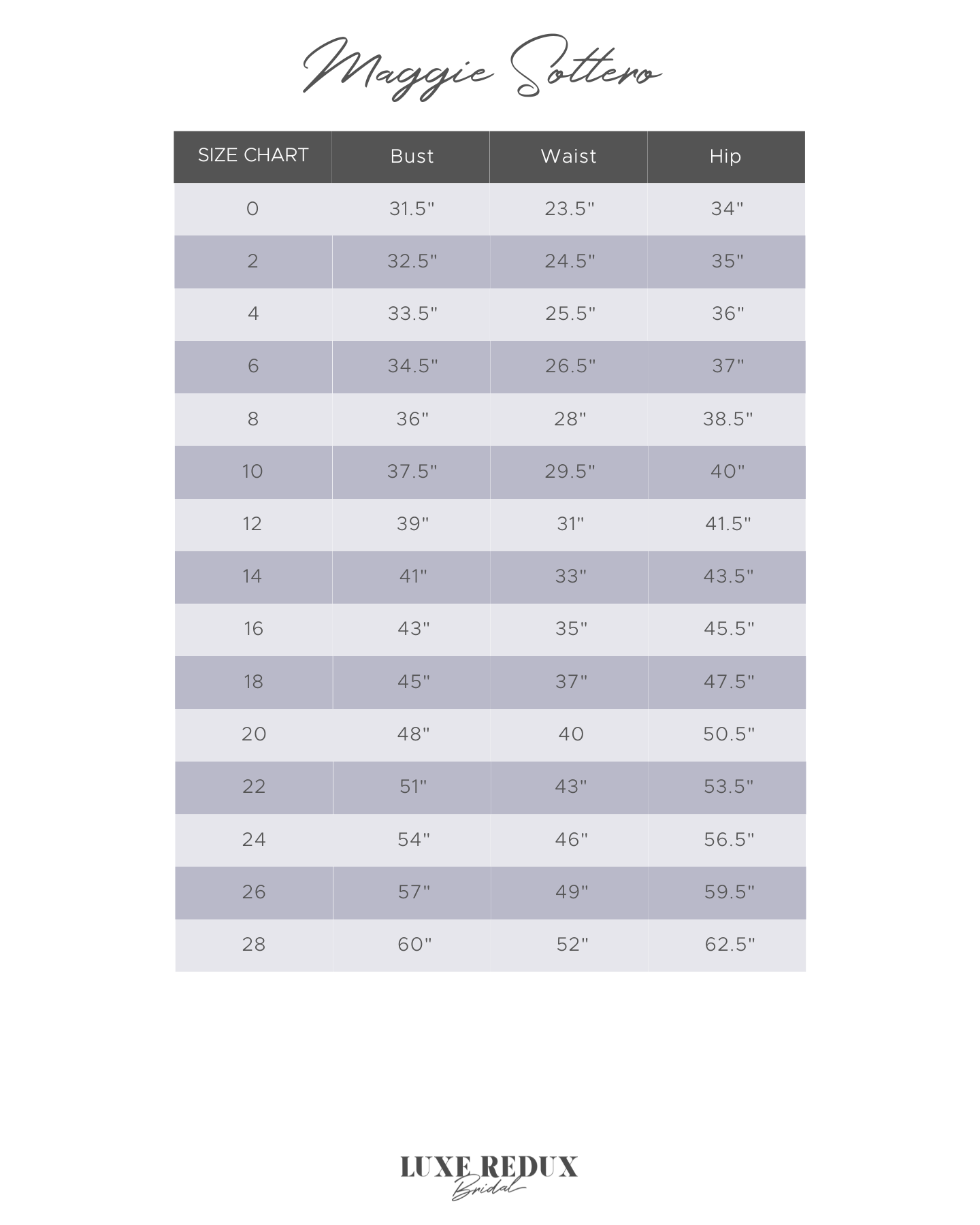 Maggie Sottero Keris - Size 12 Size Chart