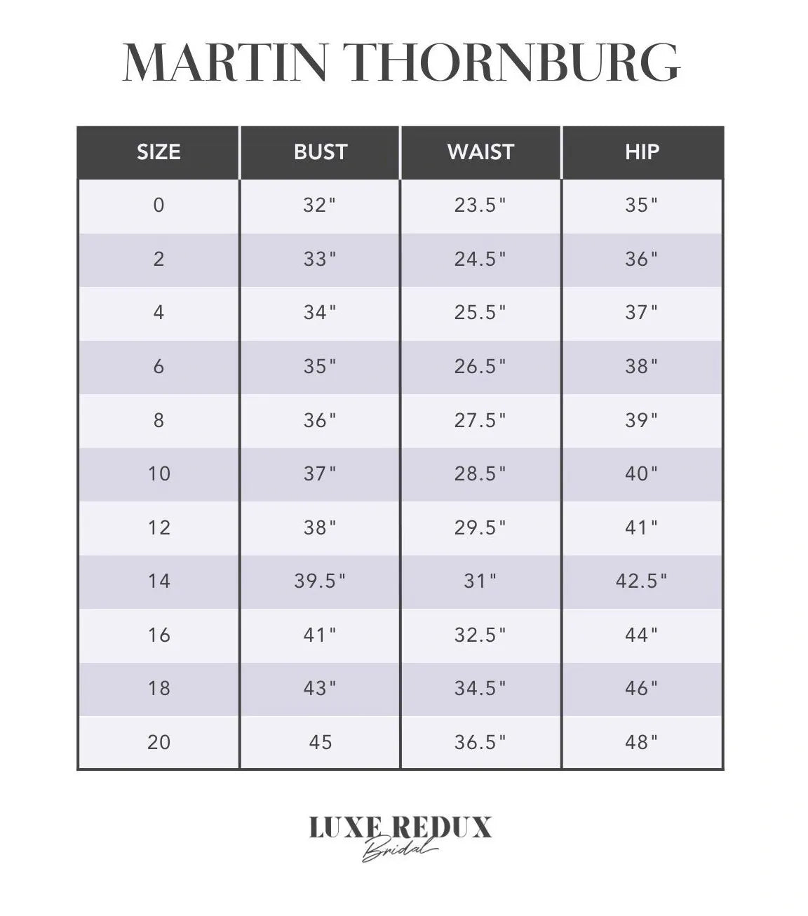 Martin Thornburg MT9106 - Size 14 Size Chart