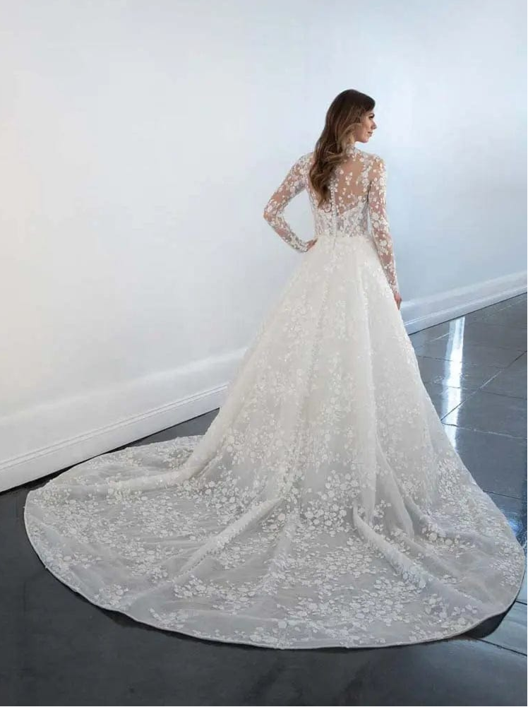 Martina Liana 1517 Wedding Dress Long Sleeve Lace and Tulle Ball Gown with Illusion Neckline Size 12 Luxe Redux Bridal Martina Liana 1517 Wedding Dress Long Sleeve Lace and Tulle Ball Gown with Illusion Neckline Size 12 Luxe Redux Bridal