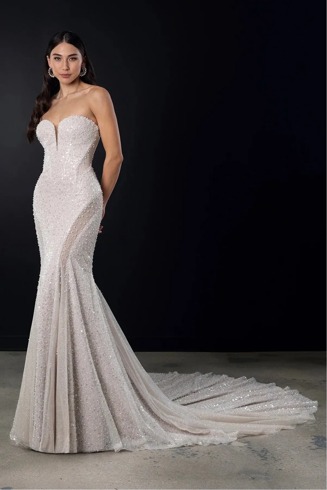 full front of martina liana 1751 ivory beading fit and flare wedding dress with a strapless sweetheart neckline
