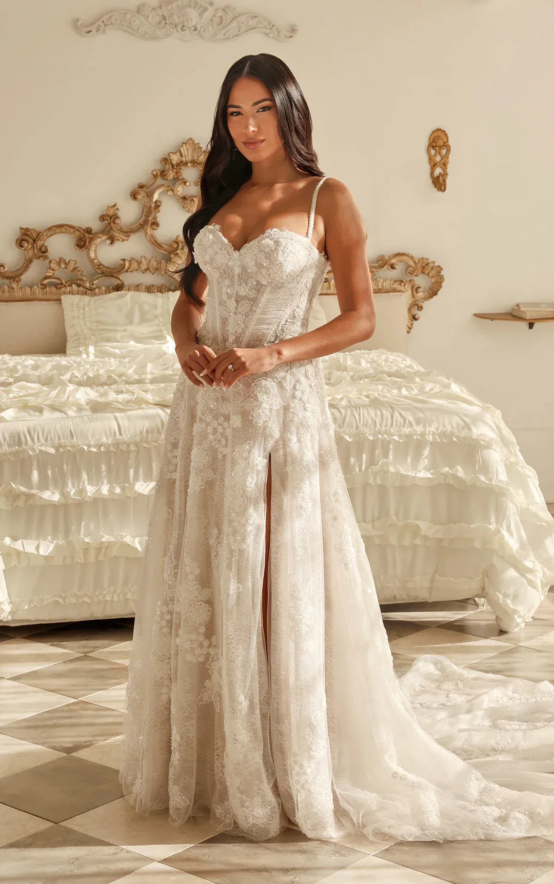 Martina Liana ML1936 Wedding Dress - Basque Waist Lace A-line Bridal Gown with Slit in Skirt - Size 8 - Luxe Redux Bridal Martina Liana ML1936 Wedding Dress - Basque Waist Lace A-line Bridal Gown with Slit in Skirt - Size 8 - Luxe Redux Bridal
