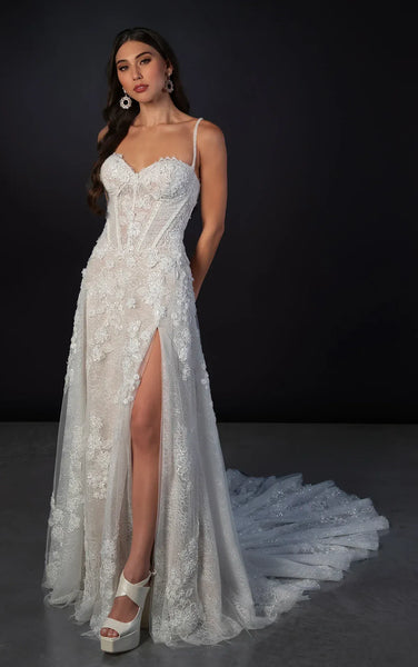 Martina Liana ML1936 Wedding Dress - Basque Waist Lace A-line Bridal Gown with Slit in Skirt - Size 8 - Luxe Redux Bridal Martina Liana ML1936 Wedding Dress - Basque Waist Lace A-line Bridal Gown with Slit in Skirt - Size 8 - Luxe Redux Bridal