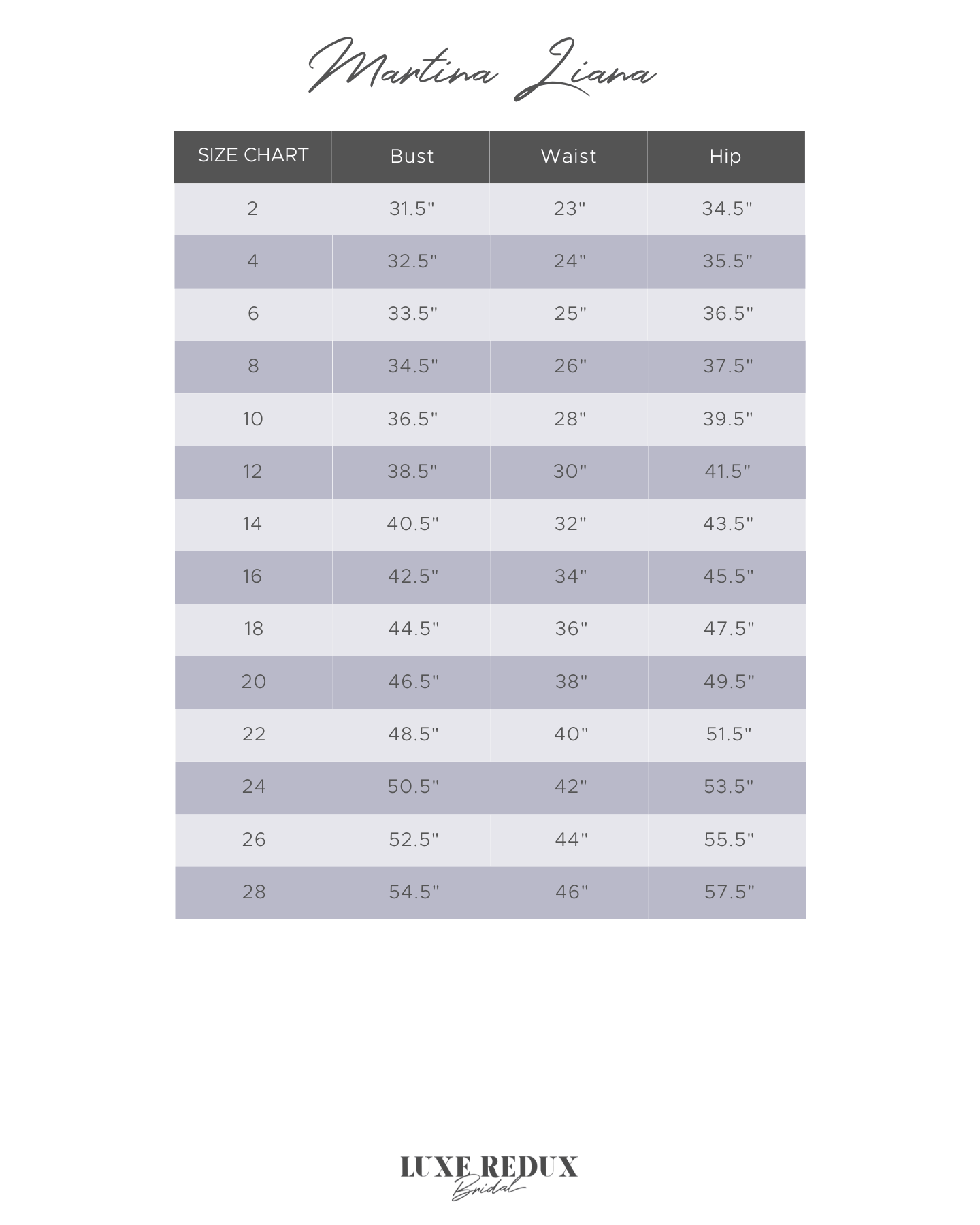 Martina Liana ML1540 - Size 16 Size Chart