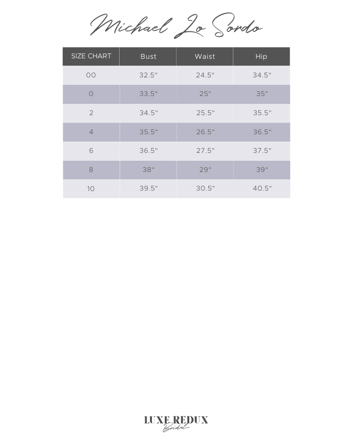 Michael Lo Sordo Parker - Size 0 Size Chart