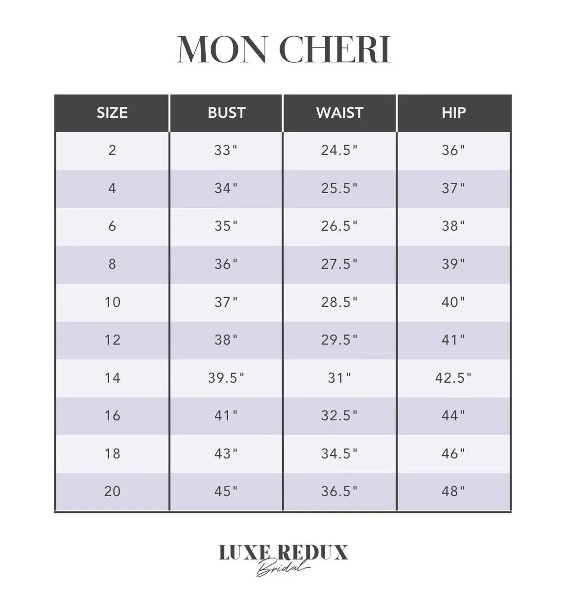 Enchanting by Mon Cheri 219135 - Size 12 Size Chart