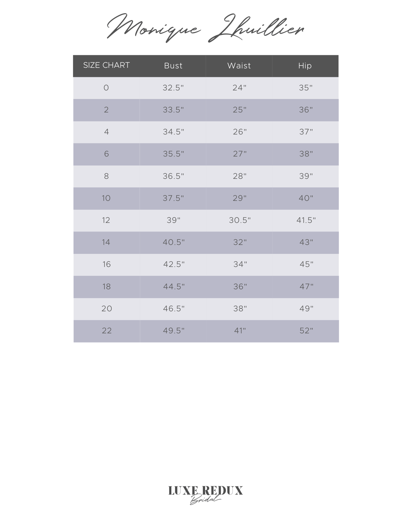 Monique Lhuillier Carter - Size 12 Size Chart