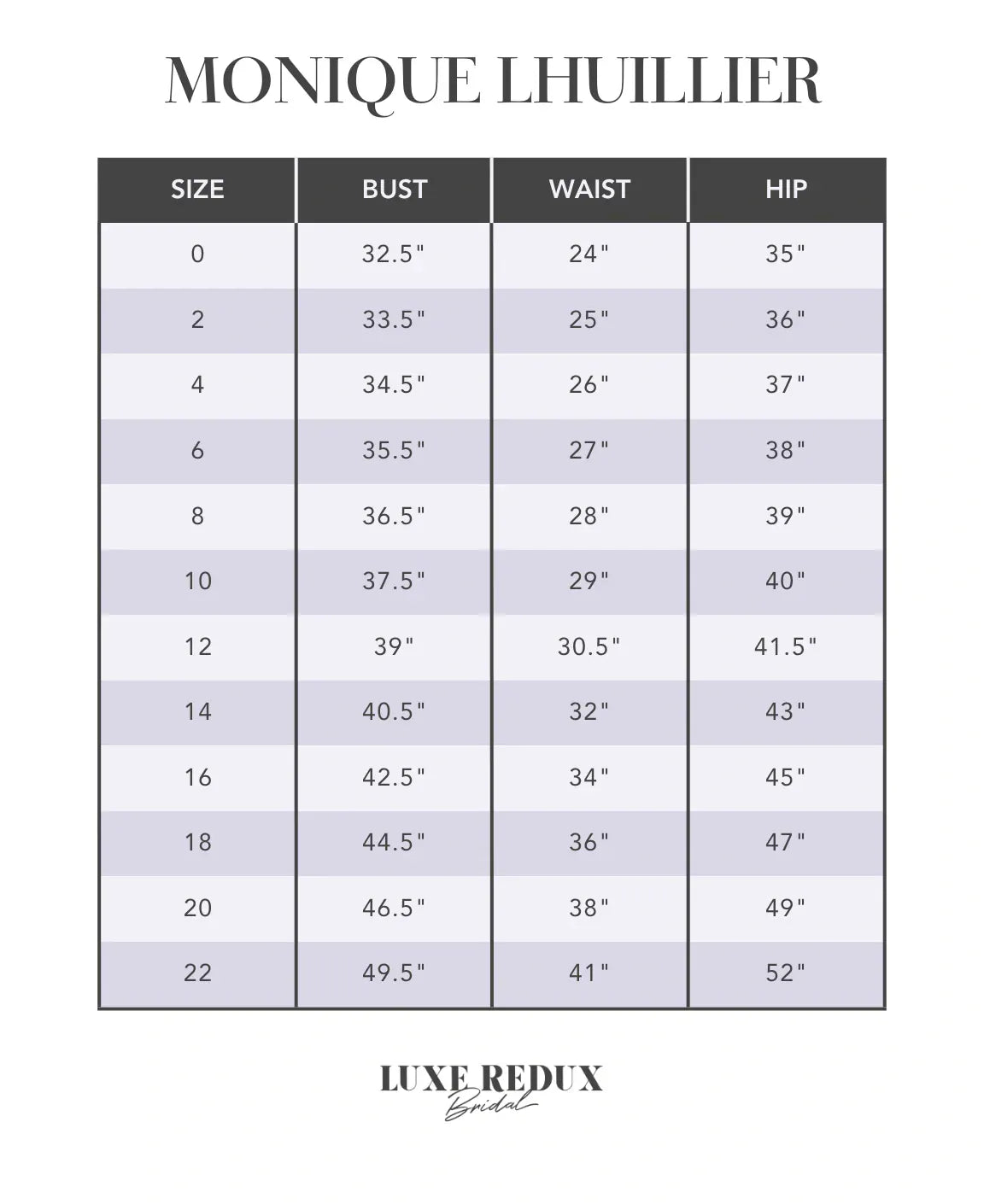 Monique Lhuillier Holden - Size 12 Size Chart