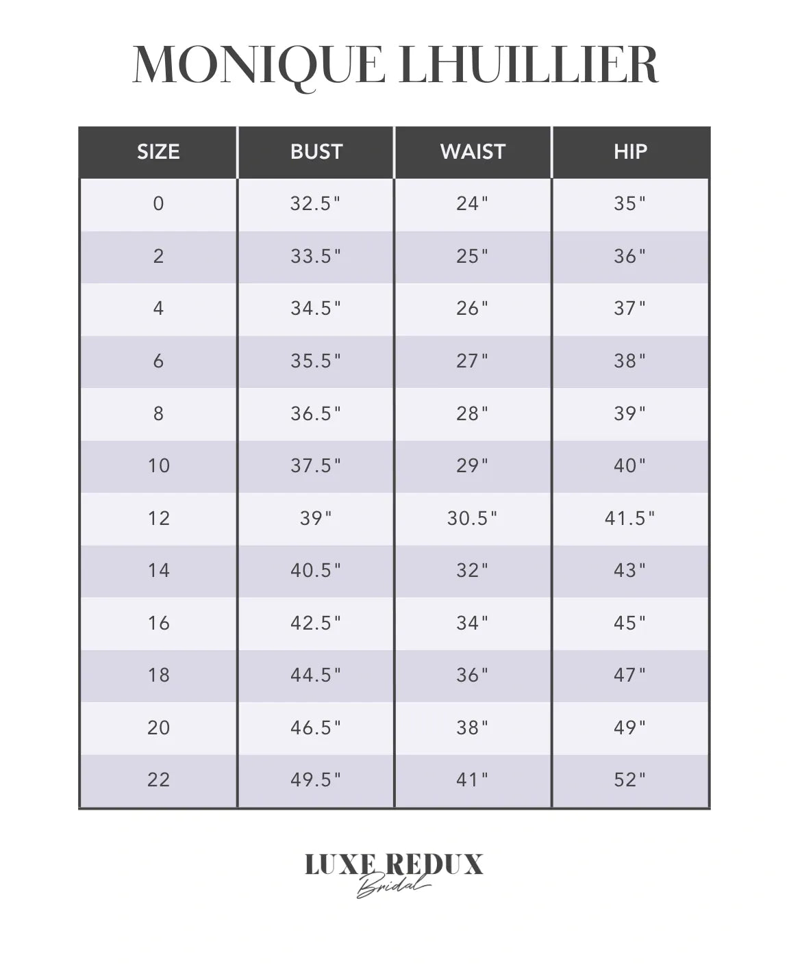 Monique Lhuillier Naples - Size 12 Size Chart