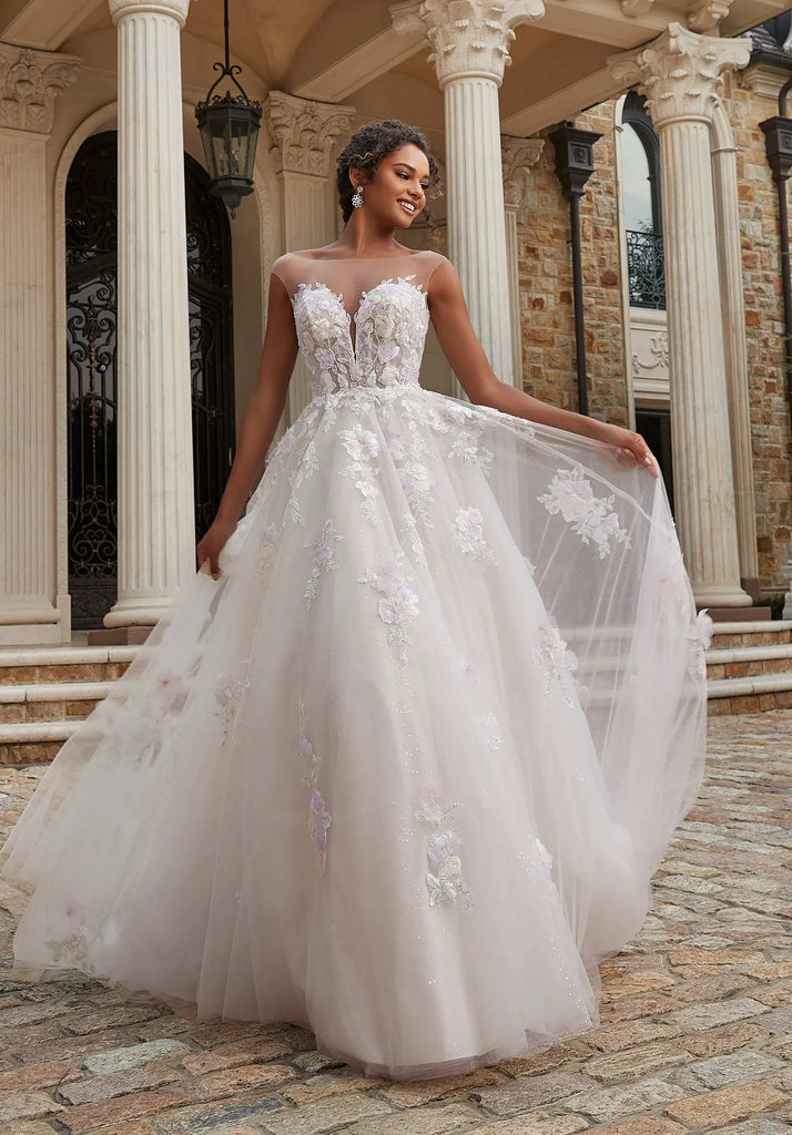 mori lee dresses Morilee Peony Wedding Dress – Tulle Ball Gown with Illusion Neckline and Lace Appliqués – Size 8 – Luxe Redux Bridal Black and White Turtleneck _swatch_collection-lourdes-dress The strapless corset bodice Size:8.5 M