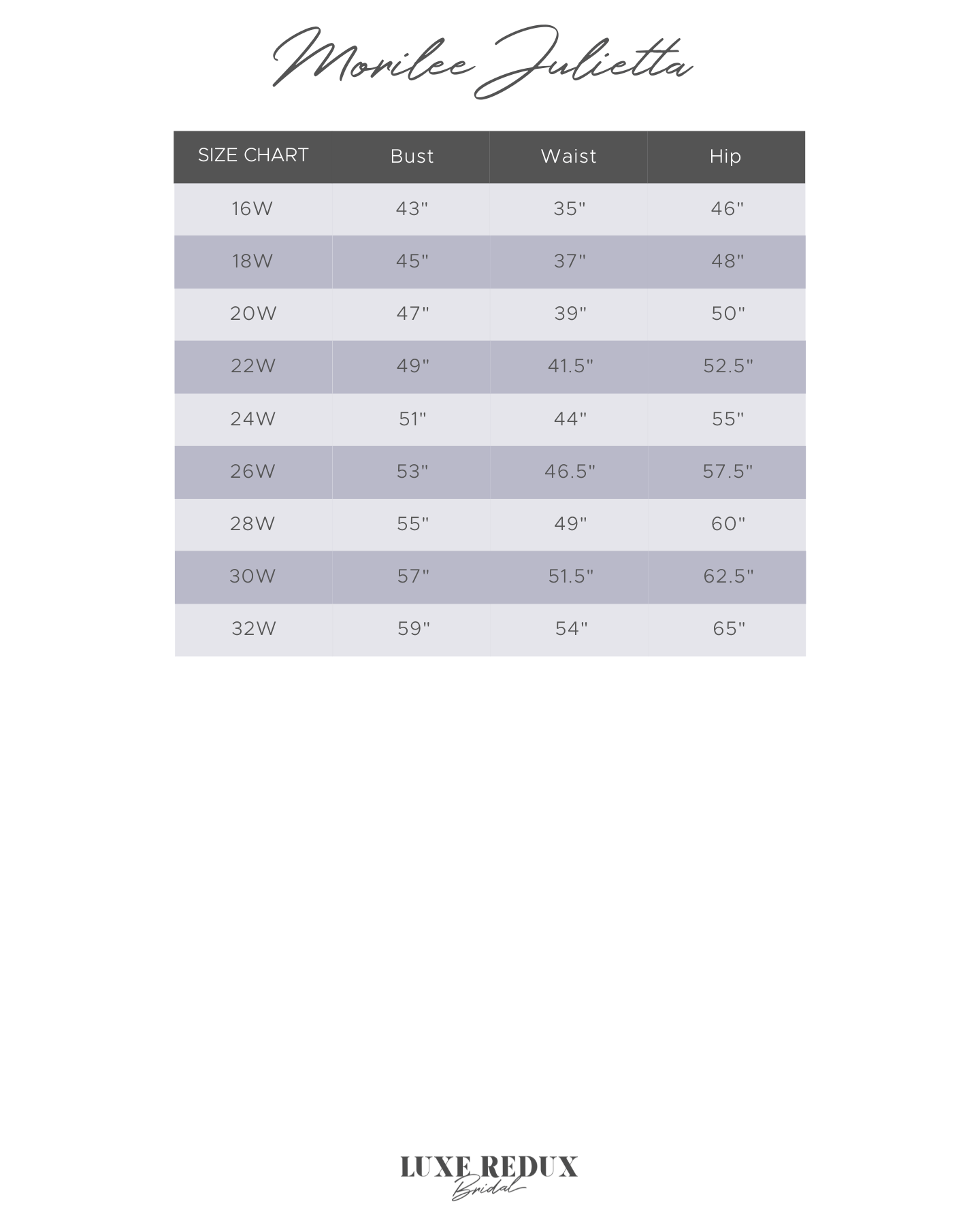 Morilee 3366 - Size 24W Size Chart