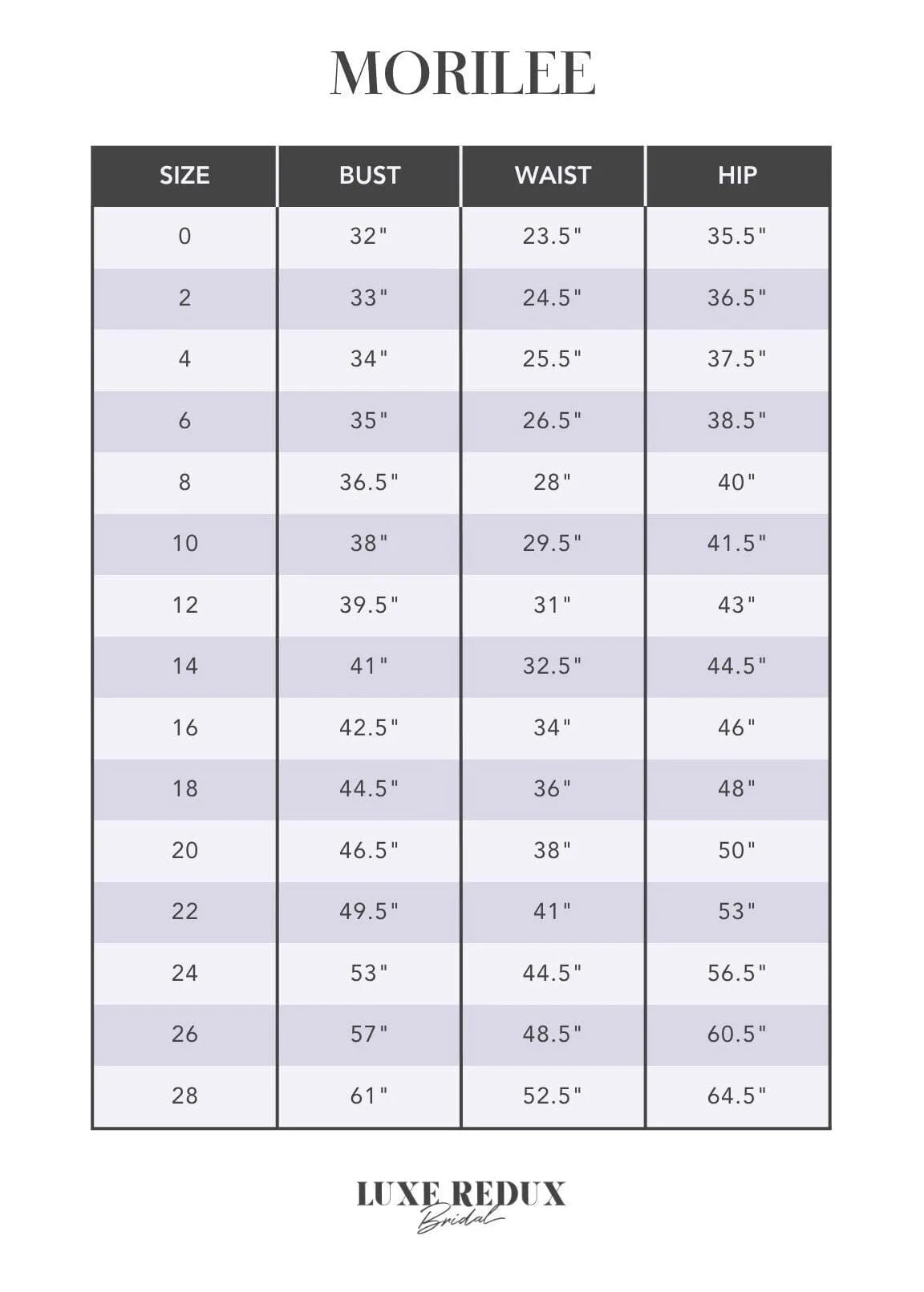Morilee 5879 - Size 14 Size Chart