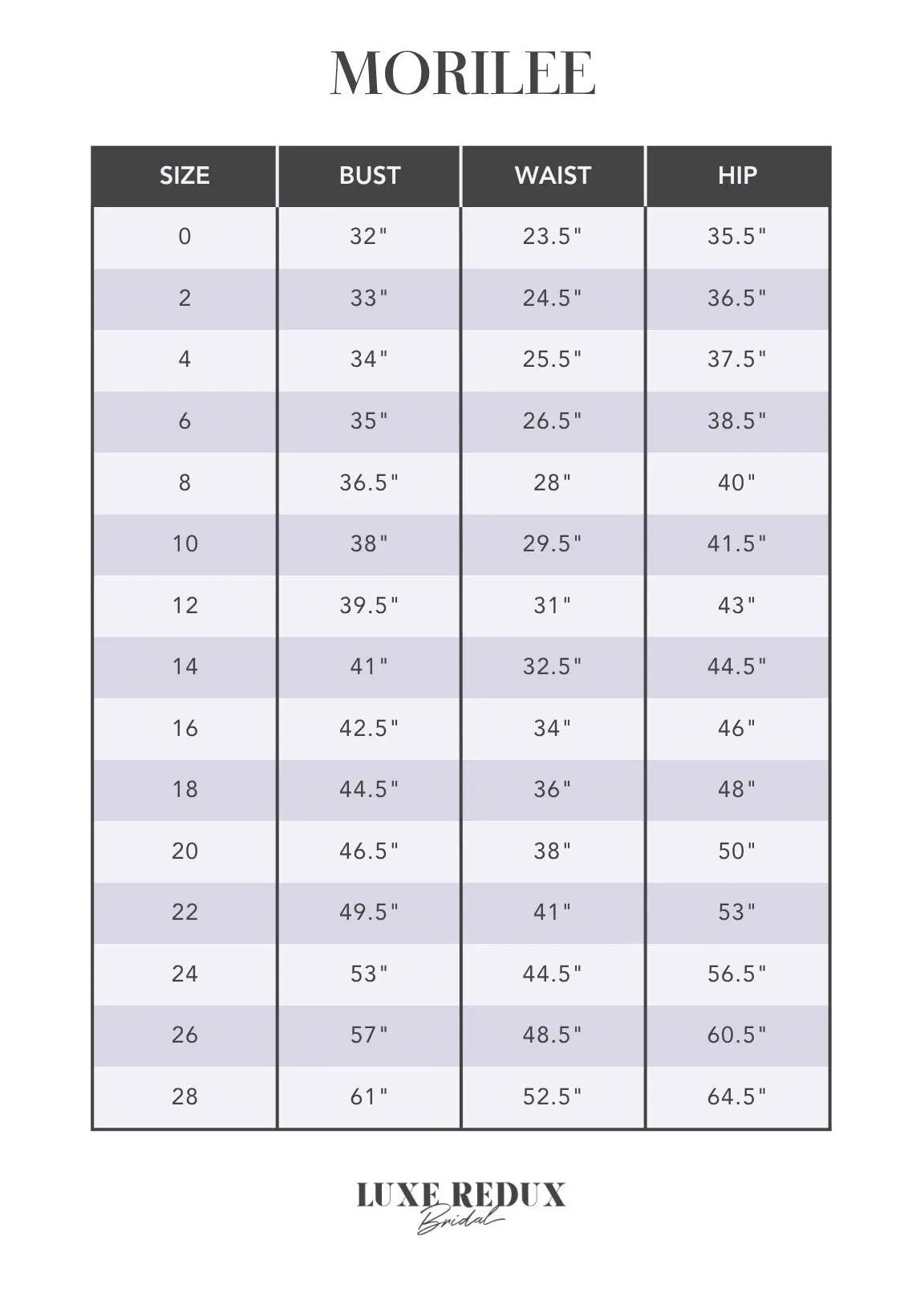 Morilee Millah - Size 16 Size Chart