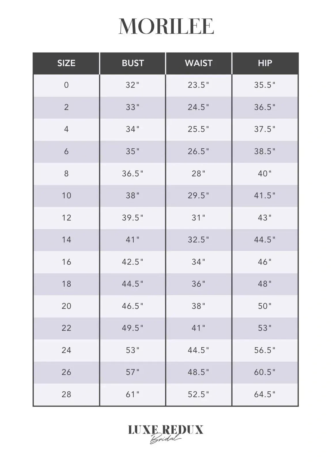 Morilee Chantrelle 1062 - Size 12 Size Chart