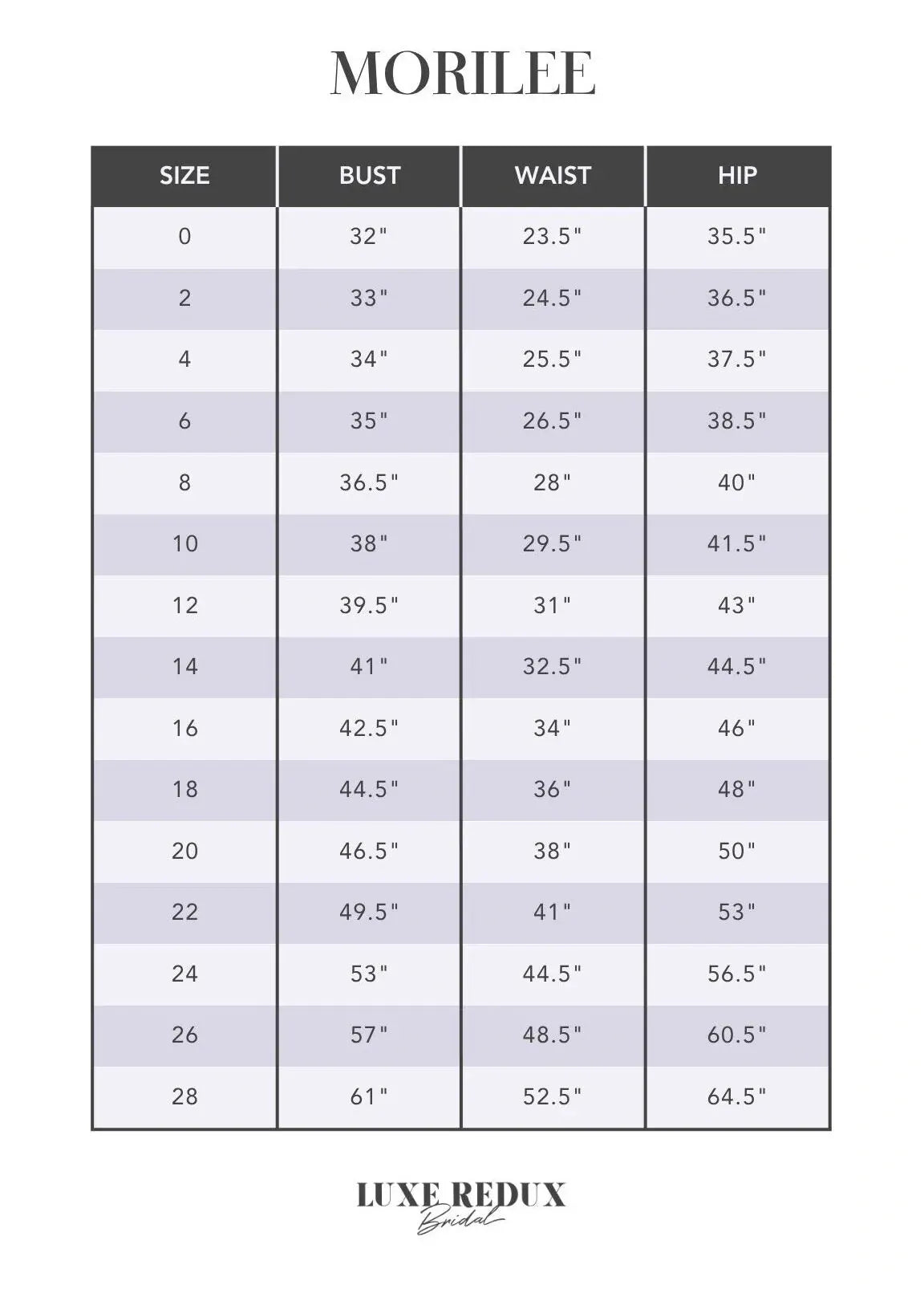 Morilee 1018 Simone - Size 12 Size Chart