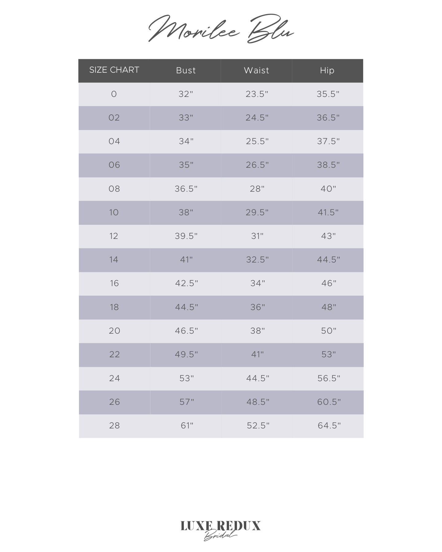 Morilee 5805 - Size 24 Size Chart