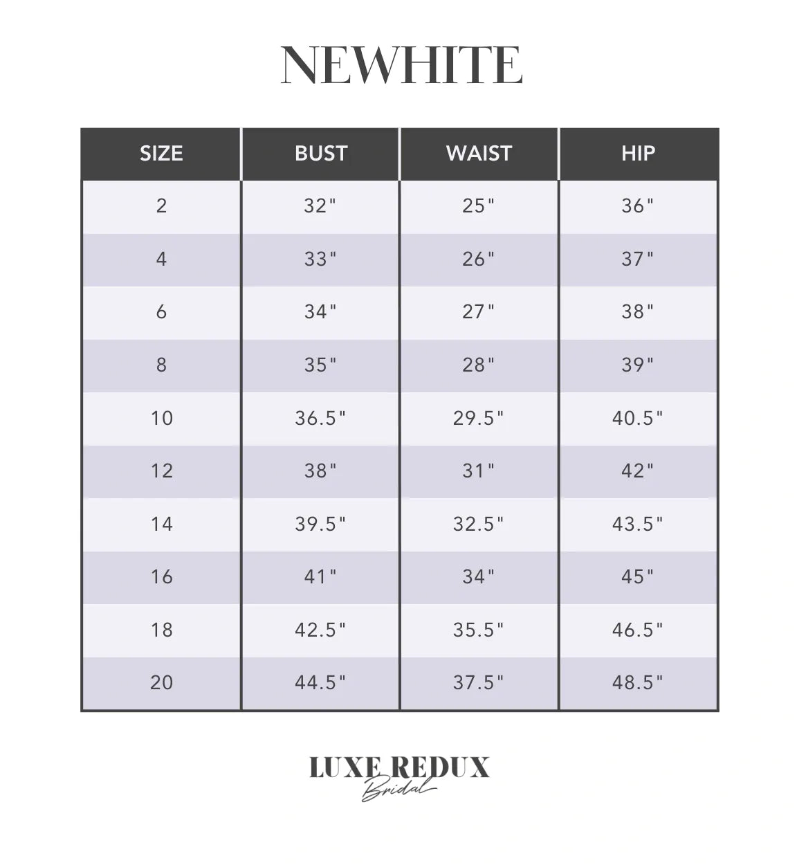 Newhite Oasis - Size 12 Size Chart