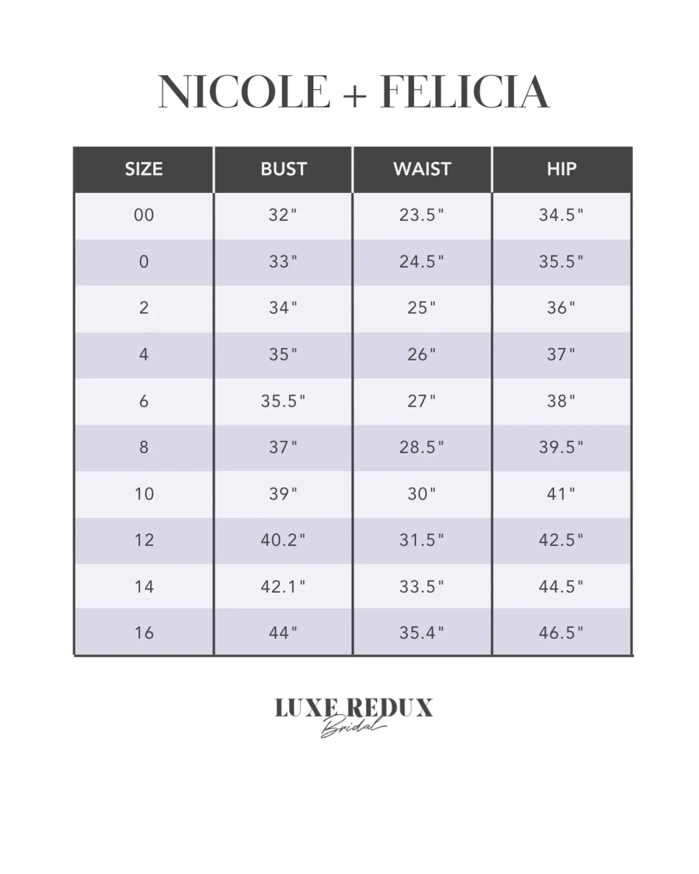 Nicole + Felicia NF026 - Size 8 Size Chart