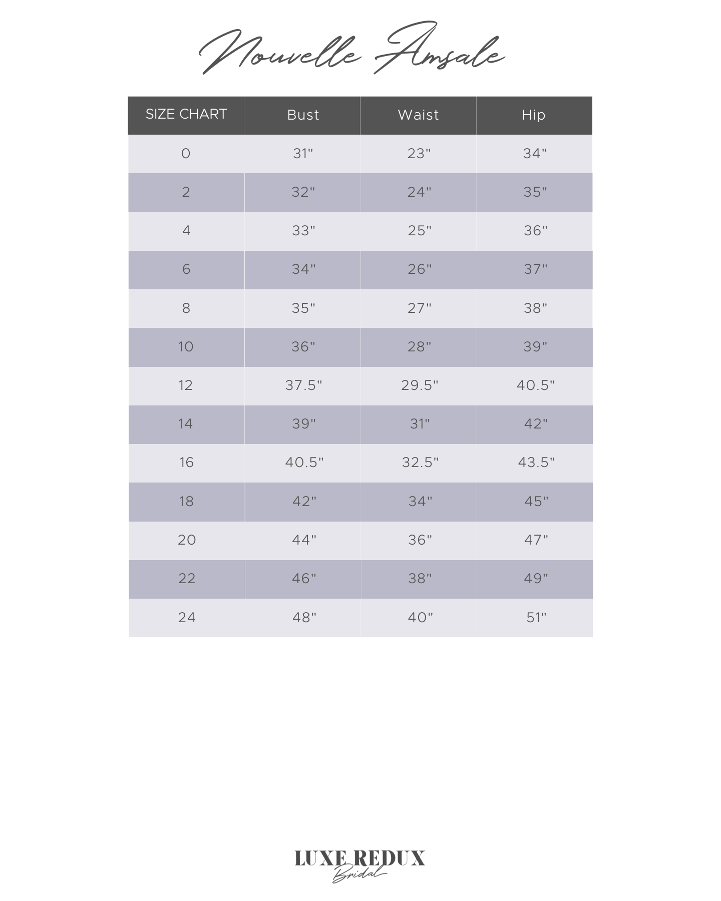 Nouvelle Amsale Calypso R470L - Size 6 Size Chart