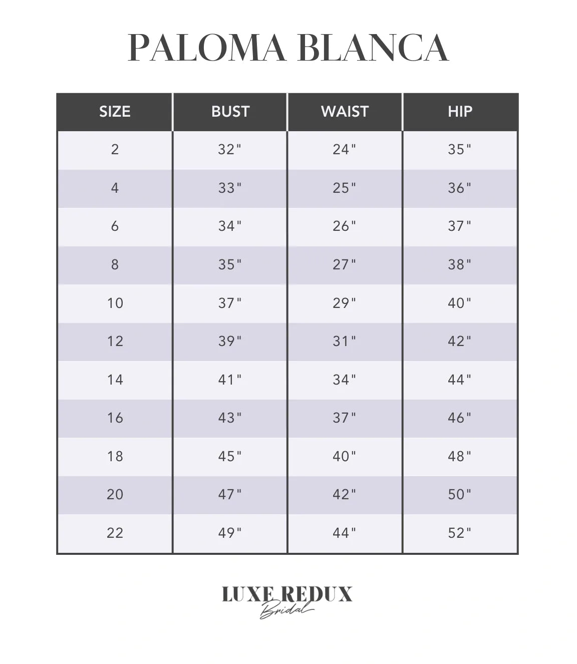 Paloma Blanca P5164 + Overskirt - Size 12 Size Chart