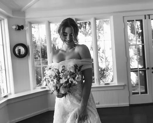 front of penelope by lex frannie ivory lace and tulle a-line wedding dress with a plunge bodice