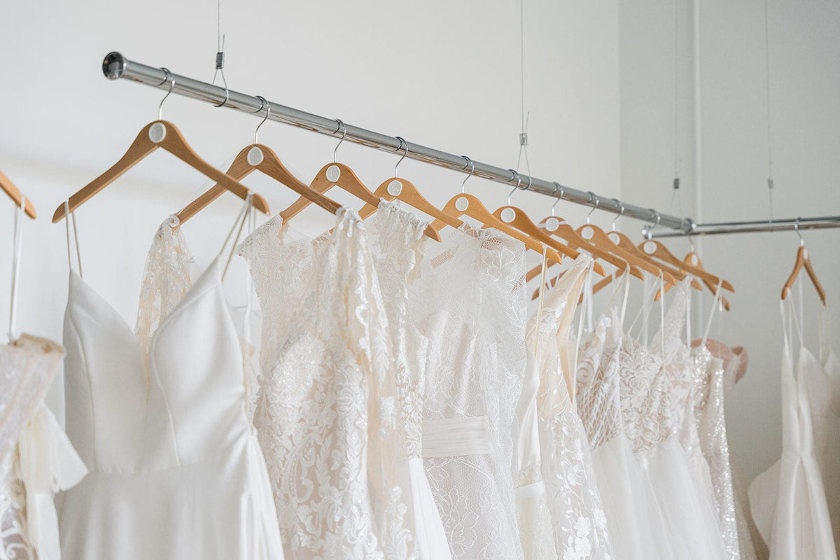 Wedding dresses on rack