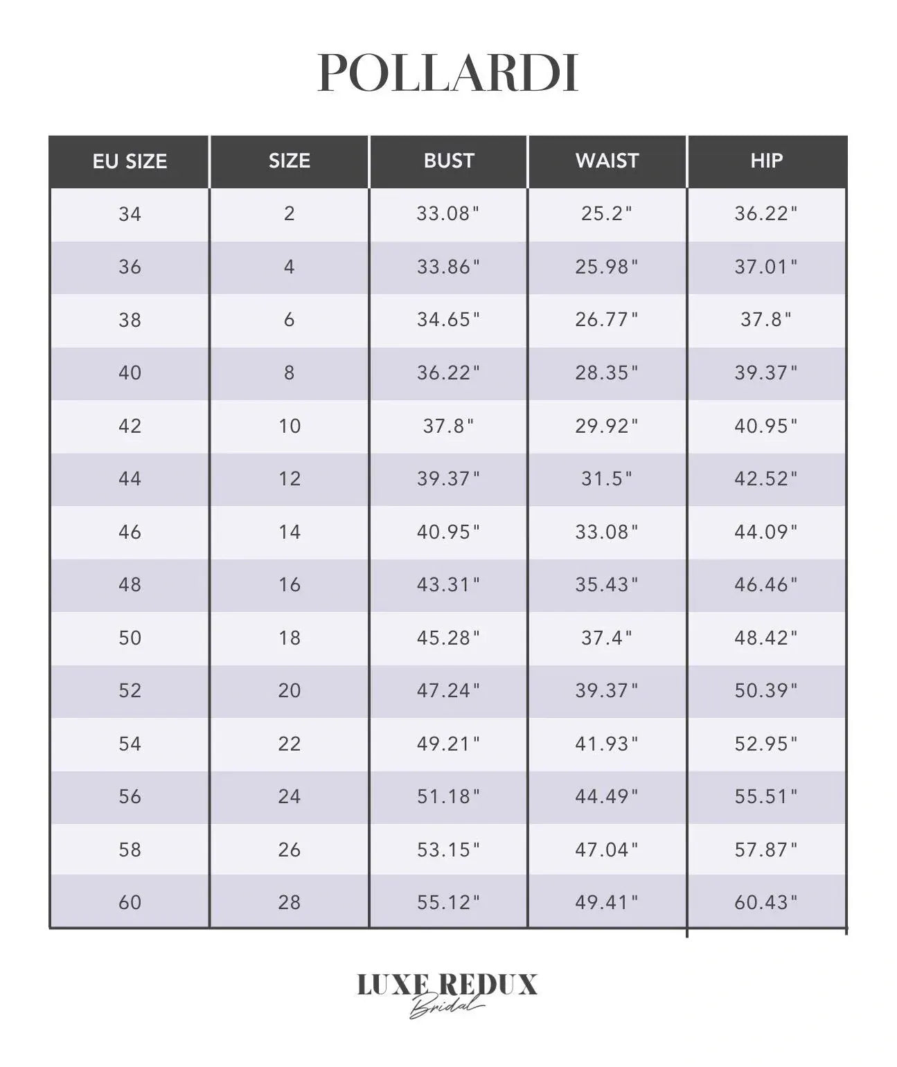 Pollardi Solemnity - Size 10 Size Chart