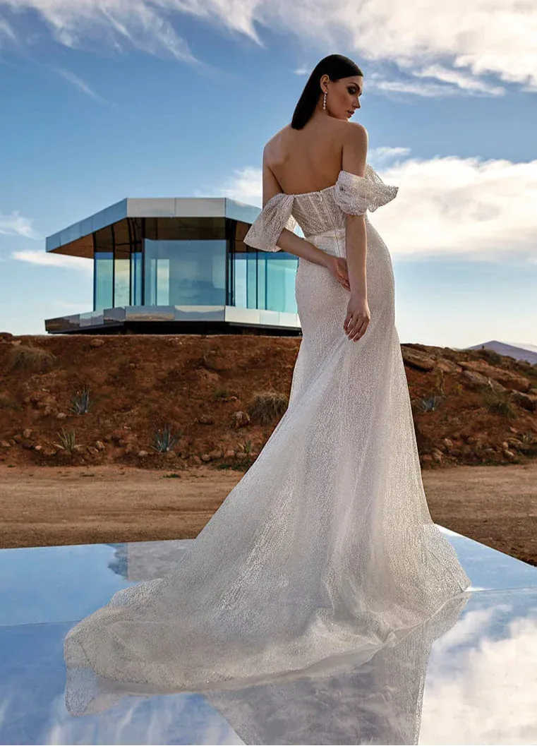sparkle wedding dress Juliet JT2482SW A Line Long Glitter 16 Occasion Pronovias Privee Sparkle - Size