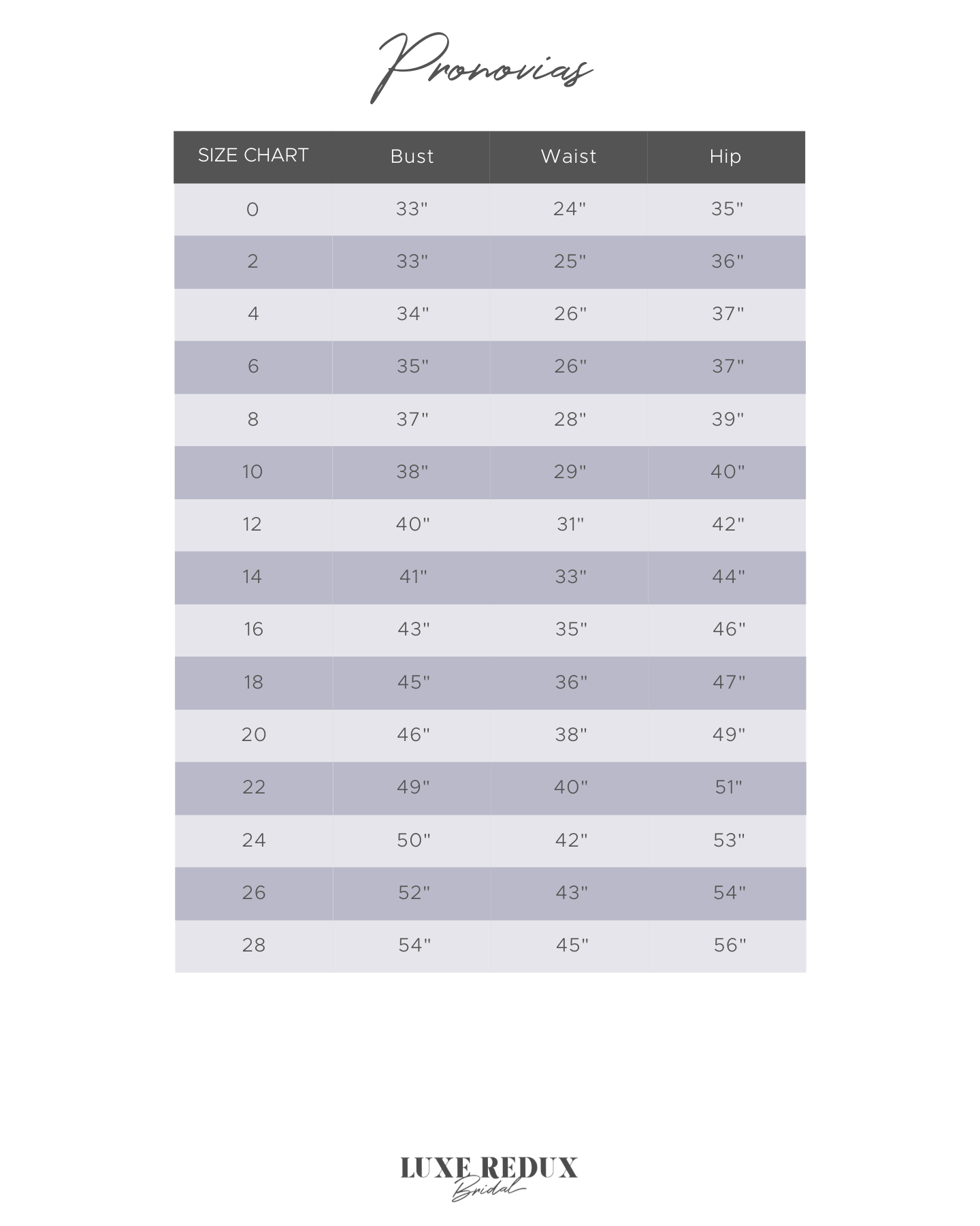 Pronovias Oberon - Size 20 Size Chart