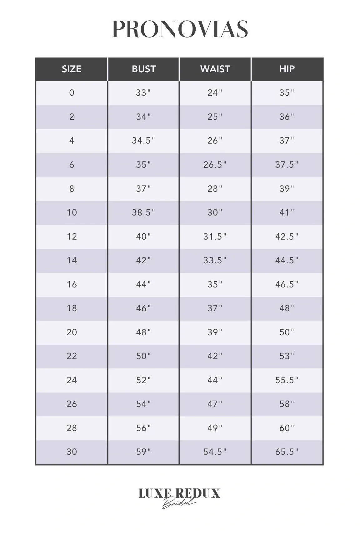 Pronovias Halo - Size 10 Size Chart