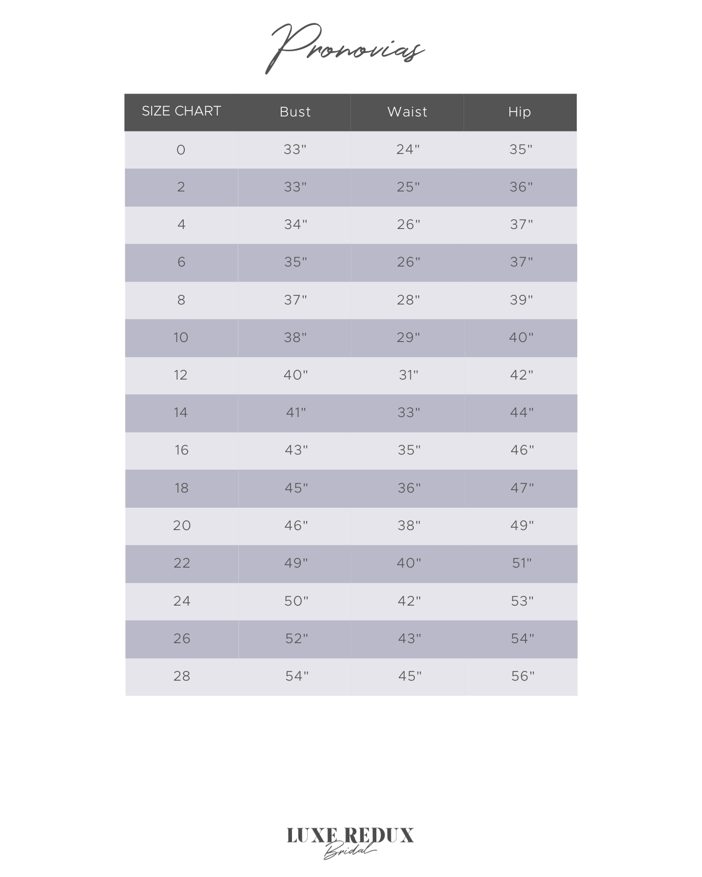 Pronovias Seychelles - Size 10 Size Chart