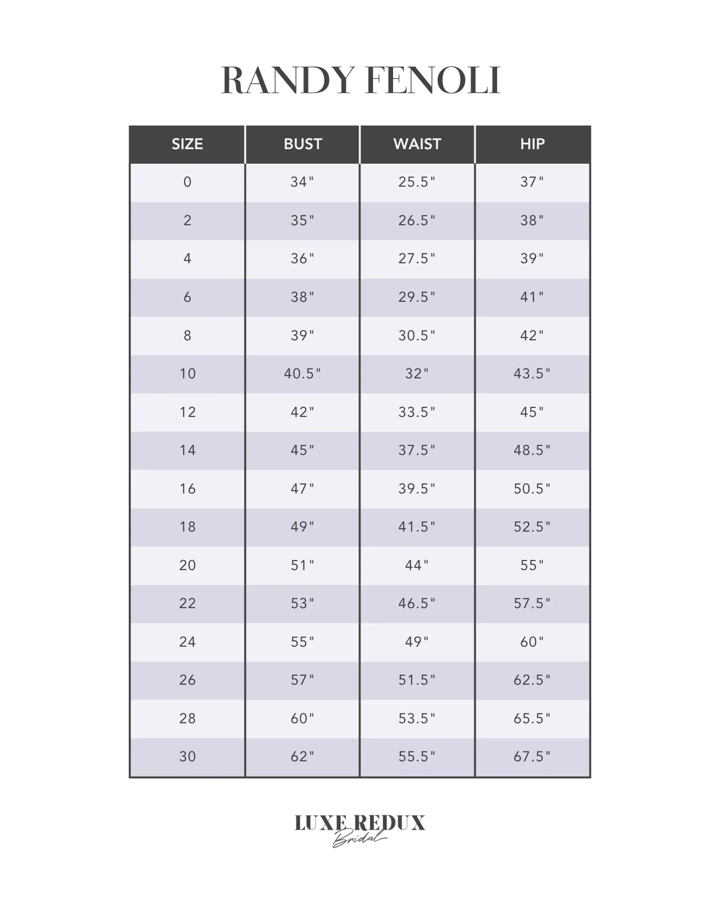 Randy Fenoli Imelda - Size 6 Size Chart
