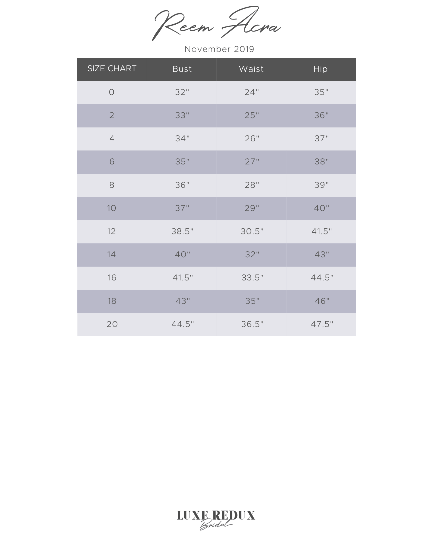 Reem Acra Baby's Breath - Size 10 Size Chart