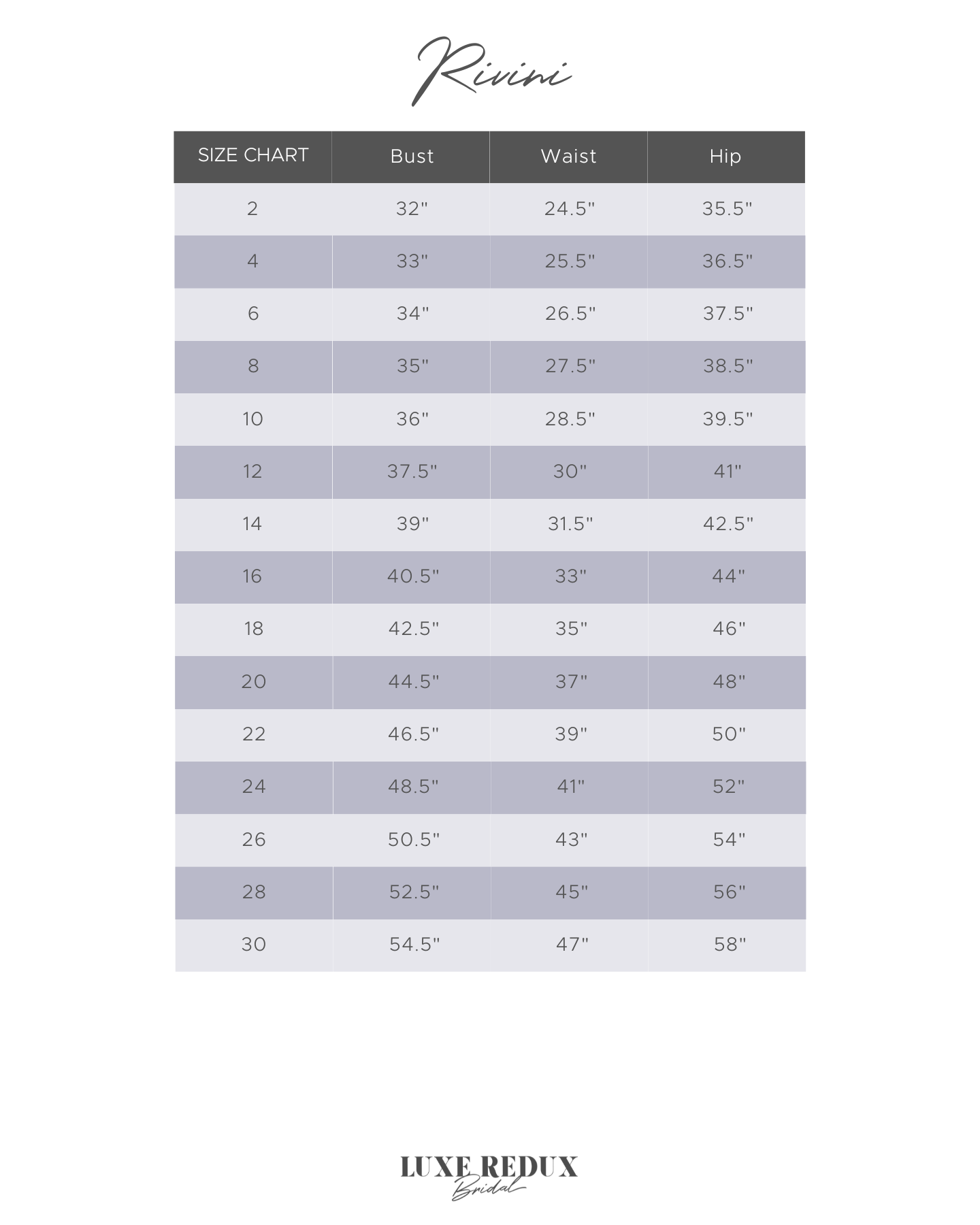 Rivini Lilibet - Size 14 Size Chart